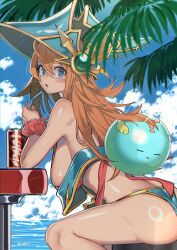1girl adapted_costume bare_shoulders blue_eyes blush_stickers breasts brown_hair can commission drink_can drinking_straw duel_monster hair_between_eyes hat highres holding holding_drinking_straw large_breasts long_hair magician's_valkyria midriff scrunchie senjo sideboob sitting skeb_commission soda_can swimsuit watermark wizard_hat wrist_scrunchie yu-gi-oh! score:1 rating:sensitive Rule 34 | 1girl, adapted costume, bare shoulders, blue eyes, blush stickers, breasts, brown hair, can, commission, drink can, drinking straw, duel monster, hair between eyes, hat, highres, holding, holding drinking straw, large breasts, long hair, magician's valkyria, midriff, scrunchie, senjo, sideboob, sitting, skeb commission, soda can, swimsuit, watermark, wizard hat, wrist scrunchie, yu-gi-oh!