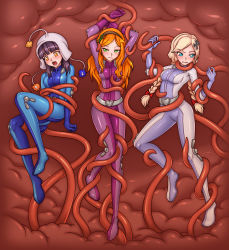 3girls 4chan absurdres bodysuit braid braided_ponytail highres injuotoko multiple_girls tagme tentacles totally_spies twin_braids vivian_james