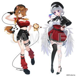 feathers grey_wings hairband high_heels leggings low_wings re:act shishigami_leona shorts usuwa_suu virtual_youtuber white_feathers white_hairband white_leggings white_wings wings yuuyu_(moco20111115)