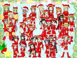 00s 6+girls aisaka_sayo akashi_yuuna animal_ears arm_up arms_behind_head arms_up artist_request asakura_kazumi ayase_yue bag bandages bare_shoulders black_eyes black_hair blonde_hair blue_eyes blue_hair blush boots braid breasts brown_eyes brown_hair camera carrying cat_ears chachazero chao_lingshen cheering christmas closed_eyes coat cross crossed_arms crucifix dark-skinned_female dark_skin double_bun dress evangeline_a.k._mcdowell facial_mark fake_animal_ears floating fur-trimmed_dress fur_trim ghost ghost_tail glasses green_eyes green_hair grin group_picture hair_bun hair_ribbon hair_up hakase_satomi hand_on_own_hip happy hasegawa_chisame hat heterochromia hime_cut holding holding_bag holly hovering izumi_ako juice_box kagurazaka_asuna kakizaki_misa karakuri_chachamaru kasuga_misora konoe_konoka kufei kugimiya_madoka leaf long_hair looking_at_another looking_at_viewer looking_away looking_to_the_side mahou_sensei_negima! matching_hair/eyes miyazaki_nodoka multiple_girls murakami_natsumi_(negima) naba_chizuru nagase_kaede narutaki_fumika narutaki_fuuka one_eye_closed ookouchi_akira open_mouth orange_hair outstretched_arms own_hands_clasped own_hands_together pants plant pom_pom_(cheerleading) ponytail purple_eyes purple_hair red_dress red_eyes red_hair ribbon sakura_mei sakurazaki_setsuna santa_costume santa_hat saotome_haruna sasaki_makie scarf shiina_sakurako shoes short_hair shorts side_ponytail sitting skirt smile spread_arms squatting standing star_(symbol) takane_d_goodman tatsumiya_mana transparent twintails very_long_hair vest waving white_hair wink yellow_scarf yotsuba_satsuki yukihiro_ayaka zazie_rainyday