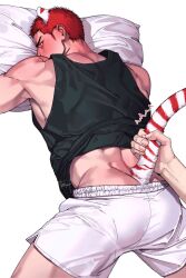 2boys animal_ears ass back bara black_tank_top blush cat_boy cat_ears fatcat highres lying male_focus multiple_boys muscular muscular_male on_stomach pillow red_hair sakuragi_hanamichi short_hair shorts simple_background slam_dunk_(series) solo_focus tail tail_grab tank_top white_background white_shorts yaoi score:7 rating:sensitive Rule 34 | 2boys, animal ears, ass, back, bara, black tank top, blush, cat boy, cat ears, fatcat, highres, lying, male focus, multiple boys, muscular, muscular male, on stomach, pillow, red hair, sakuragi hanamichi, short hair, shorts, simple background, slam dunk (series), solo focus, tail, tail grab, tank top, white background, white shorts, yaoi