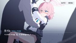 1boy 1girl absurdres ahoge angry_sex bite_mark blue_archive breasts clenched_teeth clothed_sex defeat hetero heterochromia highres hoshino_(blue_archive) hoshino_(first_year)_(blue_archive) kiroshi netorare nipples panties rape restrained short_hair solo_focus teeth underwear