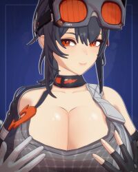 absurdres breasts goggles grabbing_own_breast grace_howard highres huge_breasts large_breasts sala3d seductive_smile smile zenless_zone_zero
