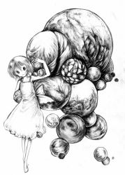 1girl couple cthulhu_mythos dress eldritch_abomination empty_eyes greyscale hetero interspecies kurosaki_(niggurath) lavinia_whateley monochrome short_hair the_dunwich_horror yog-sothoth