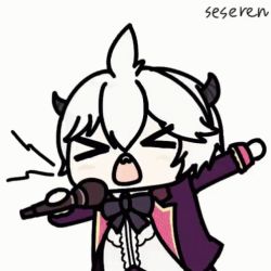 &gt;_&lt; 1girl animated animated_gif azur_lane lowres microphone music open_mouth seseren sharp_teeth singing teeth u-110_(azur_lane) u-110_(garnished_supershark)_(azur_lane)