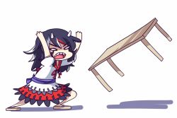 1girl angry animated animated_gif arms_up black_hair daigada female_focus full_body furious horns kijin_seija multicolored_hair open_mouth sash shaking simple_background skirt solo streaked_hair table table_flip teeth touhou upper_teeth_only white_background