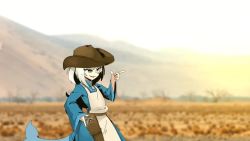 1girl animated audible_music audible_speech big_iron blue_eyes blue_hair colt_1851_navy cowboy cowboy_western drawing_gun fins fish_tail gawr_gura gun handgun holding holding_gun holding_weapon hololive hololive_english holster multicolored_hair mysterimaan open_mouth revolver shark_girl shark_tail sharp_teeth solo sound streaked_hair tail teeth video virtual_youtuber weapon western