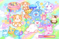 animal animal_focus balloon cat cellphone cellphone_charm charm_(object) chibi chibi_only cocker_spaniel_(webkinz) colorful commentary cow cow_(webkinz) crown dog dragon drink emoticon english_commentary english_text food gelatin google_(webkinz) heisei_retro hippo_(webkinz) hippopotamus neogeopet no_humans orange_cat_(webkinz) pancake pancake_stack phone progress_bar rainbow star_(symbol) unicorn unicorn_(webkinz) wacky_zingoz webkinz whimsy_dragon yume_kawaii