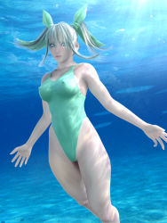 1girl 3d blonde_hair blue_eyes breasts covered_erect_nipples female_focus freediving highleg highleg_one-piece_swimsuit incise_soul m-rs medium_breasts one-piece_swimsuit ribbon rukia_(incise_soul) solo swimming swimsuit twintails underwater
