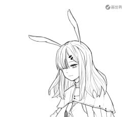 1girl animal_ears animated animated_gif arknights closed_eyes closed_mouth fading frostnova_(arknights) greyscale hair_ornament hair_over_one_eye hairclip jacket medium_hair monochrome one_eye_covered portrait solo wangchuan watermark