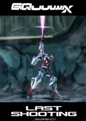 a_baoa_qu arm_up as&#039;maria battle_damage beam_rifle damaged energy_beam energy_gun firing firing_into_the_air gquuuuuux gundam gundam_gquuuuuux headless highres holding laser last_shooting mecha mobile_suit mobile_suit_gundam robot scene_reference science_fiction solo standing thrusters weapon
