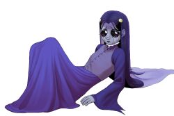 1girl absurdres bags_under_eyes black_hair closed_mouth colored_skin crying crying_with_eyes_open dreamscreep dress formal_clothes freckles grey_skin high_collar highres long_dress long_hair long_sleeves misery_(ruby_gloom) monster_girl ruby_gloom sad solo streaming_tears tears undead veil victorian