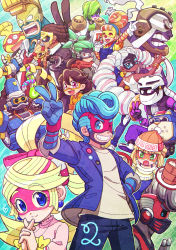 6+boys 6+girls :d ;) ^_^ ahoge arms_(game) bad_id bad_pixiv_id barq black_gloves black_hair black_pants blue_eyes blue_gloves bow brown_hair byte_(arms) closed_eyes clown clown_nose cobushii_(arms) colored_skin dark-skinned_male dark_skin dna_man_(arms) domino_mask dr._coyle dreadlocks drill_hair earrings everyone gloves green_eyes green_hair hair_bow hands_up highres hizuki_(hiduki6121) jewelry kid_cobra lola_pop long_hair mask master_mummy_(arms) max_brass mechanica_(arms) min_min_(arms) misango multiple_boys multiple_girls ninjara_(arms) nintendo one_eye_closed open_mouth overalls pants pink_bow pink_eyes pompadour purple_skin red_eyes ribbon_girl_(arms) robot short_hair smile spring_man_(arms) springtron twintelle_(arms) v white_gloves white_hair