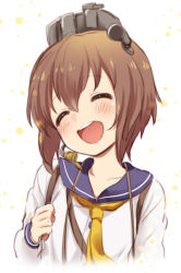 10s 1girl :d ^_^ blush brown_hair dress closed_eyes hair_ornament ica kantai_collection open_mouth personification sailor_dress school_uniform serafuku short_hair smile yukikaze_(kancolle)