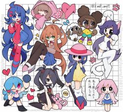 6+girls amanda_(amanda_the_adventurer) amanda_the_adventurer andou_natsumi aqua_hair blue_eyes blue_hair brown_hair cat_girl character_request chibi chibi_only copyright_request crossover dark-skinned_female dark_skin doki_doki_literature_club fancy_island green_eyes hair_ribbon kimoti_omoti mimi_(fancy_island) monika_(doki_doki_literature_club) multiple_girls natsumi_step! pink_eyes pink_hair ponytail red_eyes ribbon sheep translation_request twitter_username white_ribbon wooly_(amanda_the_adventurer)