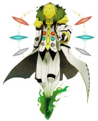 1boy epaulettes formal_clothes full_body gen_4_pokemon gloves jacket legendary_pokemon male_focus mask necktie nintendo pants personification pokemon regigigas solo suit vest waistcoat white_background white_jacket white_pants yellow_necktie