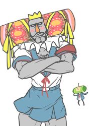 blush chest_hair cosplay crossdressing katamari_damacy king_of_all_cosmos male_focus parody school_uniform serafuku suzumiya_haruhi suzumiya_haruhi_(cosplay) suzumiya_haruhi_no_yuuutsu the_prince