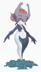1girl alternate_breast_size barefoot black_skin body_markings breasts cleft_of_venus closed_mouth collarbone colored_sclera colored_skin completely_nude demon_girl fang fang_out female_focus floating full_body grey_helmet happy helmet kekitopu legs looking_at_viewer midna multicolored_skin navel neon_trim nipples no_feet nude one_eye_covered orange_eyes orange_hair pointy_ears ponytail portal_(object) pussy short_hair simple_background small_breasts smile solo stomach the_legend_of_zelda the_legend_of_zelda:_twilight_princess thighs two-tone_skin uncensored white_background white_skin yellow_sclera