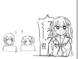 Rule 34 | + +, 3girls, :d, ?, blush, catchphrase, closed mouth, commentary request, dress, flower, greyscale, hair flower, hair ornament, hasu no sanrenka, hasu no sora school uniform, hinoshita kaho, icegreentea29, link! like! love live!, love live!, low twintails, medium hair, monochrome, multiple girls, murano sayaka, neckerchief, open mouth, osawa rurino, rabbit hair ornament, sailor collar, sailor dress, school uniform, simple background, smile, speech bubble, translation request, twintails, v-shaped eyebrows, virtual youtuber, white background, winter uniform