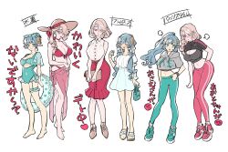 2girls animal_ears aoto_hibiki aoto_hibiki_(vtuber) blue_eyes breasts cleavage commentary_request couple green_eyes highres horns indie_virtual_youtuber kusakabe_osamu_(vuber) multiple_girls open_mouth pink_hair red_eyes sheep_ears sheep_girl sheep_horns smile translation_request twitter_username virtual_youtuber yuri