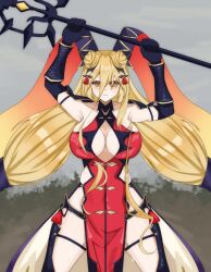 Rule 34 | blonde hair, breasts, cleavage, date a live, hair bun, highres, hoshimiya mukuro, long hair, thighs, variant set, yellow eyes