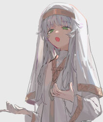 1girl chinese_commentary commentary_request green_eyes grey_background grey_hair index_(toaru_majutsu_no_index) long_hair long_sleeves nun open_mouth qyzhiaiyisheng robe simple_background sketch solo toaru_majutsu_no_index upper_body white_robe