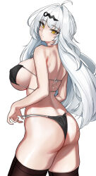 1girl absurdres ahoge ass bikini black_bikini black_thighhighs commentary_request covered_erect_nipples duan_zhu_ya eyepatch_bikini from_side hair_intakes highres long_hair simple_background solo swimsuit thighhighs thighs very_long_hair white_background white_hair yellow_eyes yi_xuan_(zenless_zone_zero) zenless_zone_zero