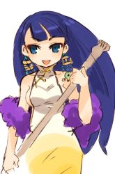 1girl atlus backscratcher bare_shoulders blue_eyes blue_hair chinese_clothes earrings etrian_odyssey female_focus jewelry long_hair matching_hair/eyes mota napier sekaiju_no_meikyuu sekaiju_no_meikyuu_3 simple_background sketch solo white_background