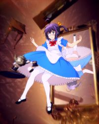 10s 1girl 3d :o alice_(alice_in_wonderland) alice_(alice_in_wonderland)_(cosplay) alice_in_wonderland ass blue_eyes chuunibyou_demo_koi_ga_shitai! clock cosplay cup different_reflection dress eyepatch falling grandfather_clock hair_ribbon mary_janes mirror panties pantyshot pantyshot_through_reflection paradress paraskirt purple_hair reflection ribbon sbel02 shoes short_hair side-tie_panties surreal takanashi_rikka teacup teapot thighhighs underwear upskirt white_panties white_thighhighs