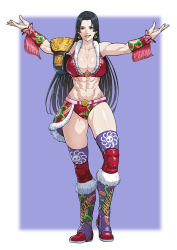1girl abs absurdres asuka_(wrestler) belt bikini black_hair boa_hancock boots breasts championship_belt cirenk cleavage crop_top earrings highres jewelry knee_pads large_breasts long_hair midriff muscular muscular_female navel one_piece red_bikini solo swimsuit wrestling_outfit wrist_cuffs wwe