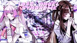 2girls :| aegyo_sal ai-chan_(love_angel_syndrome) bandaged_arm bandages bandaid bandaid_on_face black_nails blue_jacket blunt_bangs brown_hair cable_hair closed_eyes closed_mouth distortion double-parted_bangs dress english_text ghost_hair_ornament hair_ribbon halo hat jacket joints long_hair long_sideburns loose_wires love_angel_syndrome multiple_girls neck_ribbon nurse_cap official_art one_eye_closed own_hands_together pill_hair_ornament pink_dress pink_hair praying ribbon robot_joints short_twintails sideburns smile twintails upper_body winged_sleeves wrist_cuffs yuuna_(love_angel_syndrome)