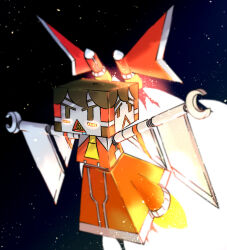 commentary_request cookie_(touhou) hakurei_reimu highres mecha mechanization no_humans open_mouth robot rocket sakenomi_(cookie) sky star_(sky) starry_sky touhou ukiwagirl