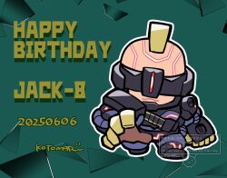 1boy armor character_name chibi chibi_only closed_mouth cyborg dated full_body green_background happy_birthday jack-8 jack_(tekken) kotorai male_focus mohawk signature solo tekken tekken_8 watermark