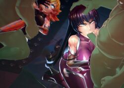 2girls 3d animated bouncing_breasts breasts fellatio hand_on_another&#039;s_head igawa_asagi igawa_sakura large_breasts multiple_girls oral orc penis rape sex sound tagme taimanin_(series) taimanin_asagi video wallimog