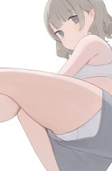 1girl bra brown_hair commentary_request grey_eyes grey_shorts highres hiroki_(yyqw7151) looking_at_viewer original panties partial_commentary shorts solo thighs underwear white_bra white_panties