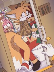 absurdres amy_rose artist_name bathroom blaze_the_cat blue_eyes blush caught door doorway espio_the_chameleon fox furry furry_female furry_male furry_with_furry green_eyes highres human_penis knuckles_the_echidna looking_at_viewer mirror multiple_tails opening_door penis pogchamp_(meme) pov pov_doorway pov_hands barry_the_quokka red_fur rouge_the_bat shadow_the_hedgehog sonic_(series) sparkydb surprised sweat sweatdrop tail tails_(sonic) the_murder_of_sonic_the_hedgehog toilet trap two_tails vector_the_crocodile