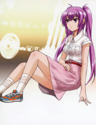 Rule 34 | 1girl, absurdres, beatmania iidx, bemani, breasts, full body, goli matsumoto, hair between eyes, highres, long hair, medium breasts, mizushiro celica, official art, open mouth, pink eyes, pink hair, shoes, sidelocks, skirt, sneakers, solo, twintails