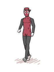 Rule 34 | bodysuit, closed mouth, collarbone, colored shadow, goma (gomasamune), haskap, highres, looking at viewer, original, personification, shadow, shoes, simple background, solo, twitter username, walking, white background, white shoes
