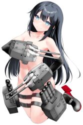 Rule 34 | 1girl, asashio (kancolle), black hair, blue eyes, closed mouth, convenient censoring, elbow gloves, full body, gloves, hair between eyes, kantai collection, kirigakure (kirigakure tantei jimusho), long hair, looking at viewer, navel, nude, simple background, smile, solo, stomach, very long hair, white background