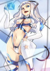 1girl bad_id bad_pixiv_id ban!_(bansankan) blue_eyes crazy_eyes fang female_focus long_hair navel pasties pixiv pixiv-tan revealing_clothes solo thighhighs usb white_hair