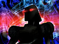 Rule 34 | combot (tekken), dark, game cg, glowing, glowing eyes, joints, kawano takuji, mechanical arms, official art, red eyes, robot, robot joints, shade, shadow, solo, tekken, tekken 4