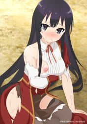 Rule 34 | 1girl, akuyaku reijou level 99: watashi wa ura-boss desu ga maou dewa arimasen, blush, breasts, cum, defeat, yumiella dolkness, female focus, mio-morimitsu, nipples, solo, tears, torn clothes