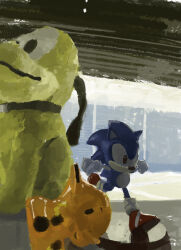 Rule 34 | absurdres, day, figure, garage, highres, mickey mouse &amp; friends, no humans, object focus, painting (medium), pluto (disney), sliding doors, slow d, sonic (series), still life, sunlight, toy, traditional media
