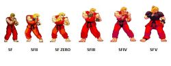 Rule 34 | 1boy, blonde hair, capcom, comparison, evolution, game, ken masters, muscular, street fighter, street fighter 1, street fighter i, street fighter ii (series), street fighter iii (series), street fighter iv (series), street fighter v, street fighter zero (series)