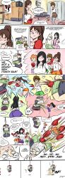 1boy 4girls ball_busting bound boxing comic crotch_kick gloves kicking locker locker_room multiple_girls ocigart pervert punching punching_bag rope squeezing_testicles testicles