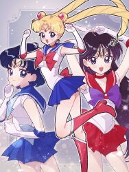 Rule 34 | armpits, back bow, bishoujo senshi sailor moon, black hair, blonde hair, blue bow, blue bowtie, blue choker, blue eyes, blue gemstone, blue hair, blue sailor collar, blue skirt, bow, bowtie, brooch, choker, circlet, earrings, elbow gloves, gem, gloves, highres, jewelry, long hair, magical girl, mizuno ami, parted bangs, purple bow, purple bowtie, red bow, red bowtie, red choker, red gemstone, red sailor collar, sailor collar, sailor mars, sailor mercury, sailor moon, sailor senshi uniform, short hair, skirt, smile, star (symbol), star earrings, stud earrings, swept bangs, very long hair, white gloves, yyemoyy