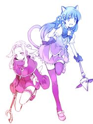 00s 2girls animal_ears bell bow cat_ears cat_tail darry_adai fang kiyal_bachika kiyalunga kuroemon long_hair magical_girl mary_janes multiple_girls ponytail shoes skirt smile staff star_(symbol) tail tengen_toppa_gurren_lagann tengen_toppa_gurren_lagann:_parallel_works thighhighs v