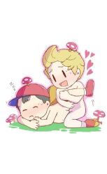 2boys :d anal ass belly black_hair blonde_hair blush cap closed_eyes completely_nude elementary_schoolboy heart holding_legs kneeling kodomo_doushi legs lucas_(mother_3) male_focus male_penetrated mother_(series) mother_2 mother_3 multiple_boys mushroom naked_footwear ness_(mother_2) nintendo nude open_mouth orange_shoes ramblin&#039;_evil_mushroom red_cap red_shoes saliva shoes shota smile socks socks_only spread_legs super_smash_bros. sweat sweatdrop yaoi zzz
