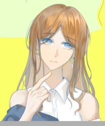 Rule 34 | 1girl, bang dream!, bang dream! it&#039;s mygo!!!!!, brown hair, chinese commentary, collared shirt, commentary request, dress shirt, earrings, hand up, index finger raised, jewelry, koaok, long hair, nagasaki soyo, shirt, sidelocks, solo, white shirt