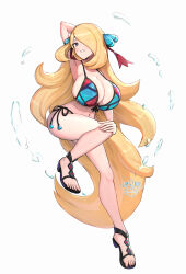 1girl absurdres breasts cynthia_(pokemon) full_body gonzarez highres huge_breasts nintendo pokemon simple_background solo white_background